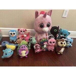 Lot of TY Beanie Boos includes - 17" ROSEY the UNICORN Large (glitter eyes)